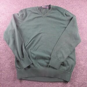 Nautica Sweater Mens Medium Green 100% Cotton V Neck Logo Pullover Knit Classic